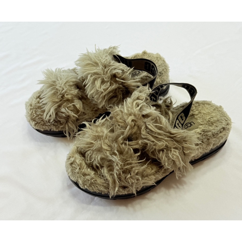 UGG Fluff Sugar Slingback Sandal Slipper - Burnt Olive Faux Fur - 6